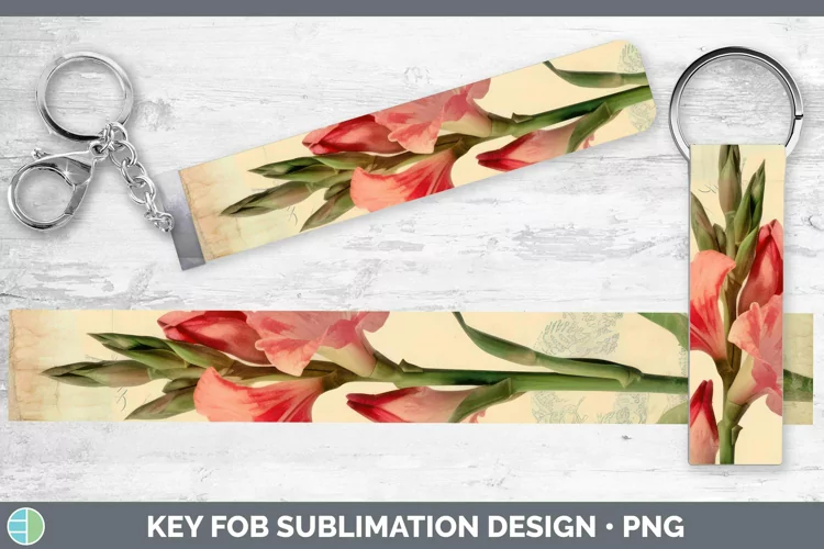 Vintage Decoupage Gladiolus Key Fob | Sublimation Wristlet D