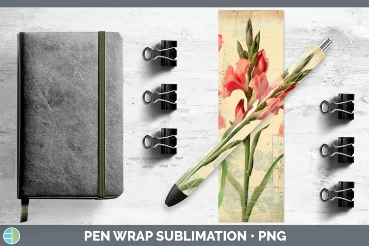 Vintage Decoupage Gladiolus Pen Wrap | Sublimation Epoxy Pen