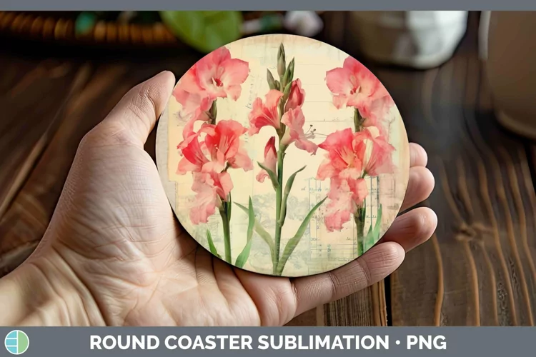 Vintage Decoupage Gladiolus Round Coaster | Sublimation Coas