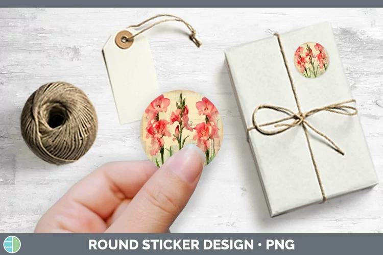 Vintage Decoupage Gladiolus Stickers | Round Labels Designs