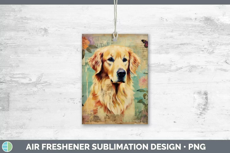Vintage Decoupage Golden Retriever Air Freshener | Sublimati