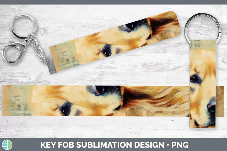 Vintage Decoupage Golden Retriever Key Fob Sublimation Wrist