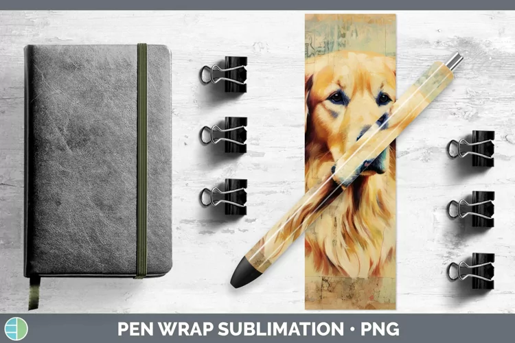 Vintage Decoupage Golden Retriever Pen Wrap Sublimation Epox