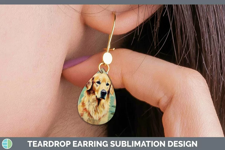 Vintage Decoupage Golden Retriever Teardrop Earrings Sublima