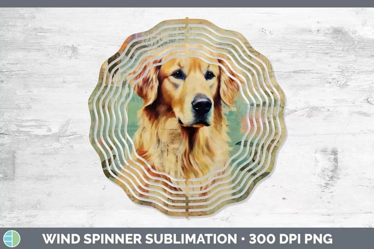 Vintage Decoupage Golden Retriever Wind Spinner Sublimation