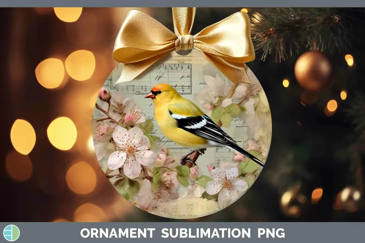 Vintage Decoupage Goldfinch Ornament | Sublimation Bauble De