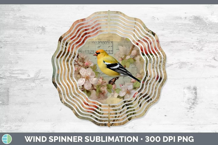 Vintage Decoupage Goldfinch Wind Spinner Sublimation Spinner