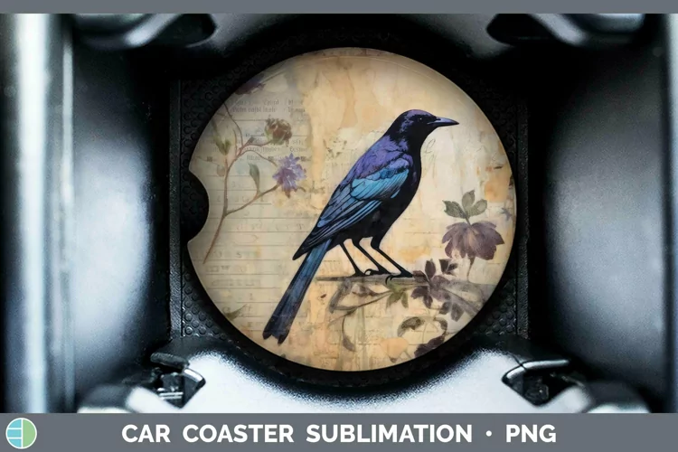 Vintage Decoupage Grackle Car Coaster Sublimation Coaster De