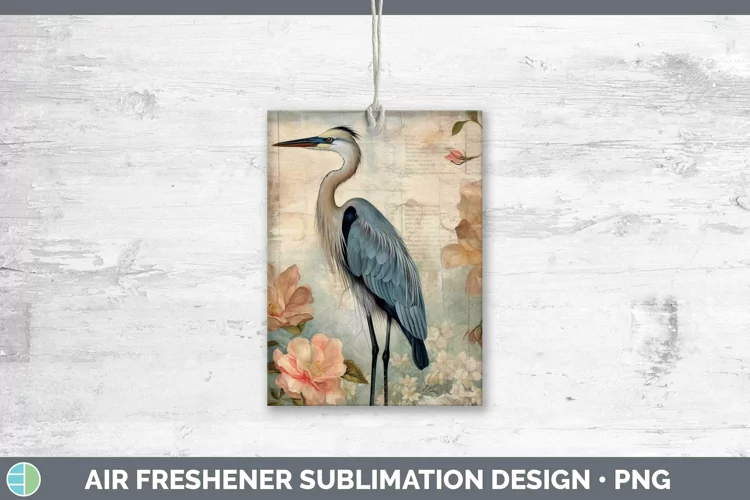 Vintage Decoupage Great Blue Heron Air Freshener | Sublimati