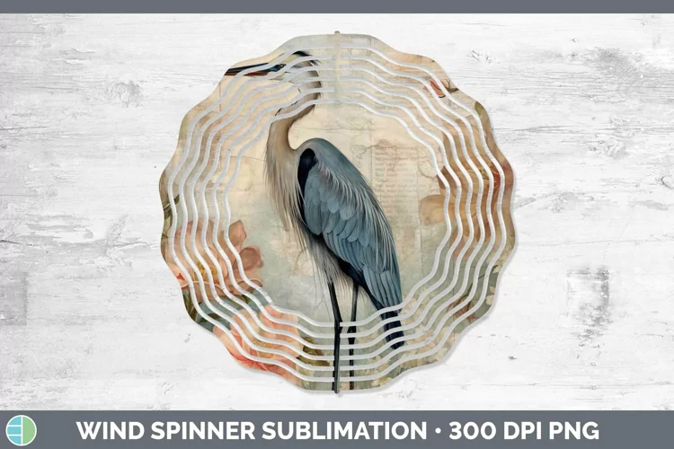 Vintage Decoupage Great Blue Heron Wind Spinner Sublimation