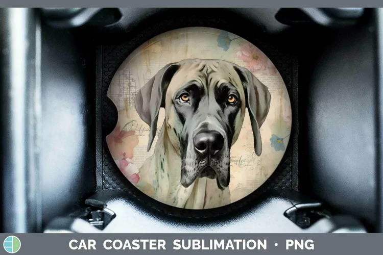 Vintage Decoupage Great Dane Car Coaster Sublimation Coaster