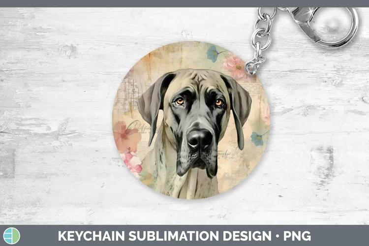 Vintage Decoupage Great Dane Keychain Sublimation Keyring De