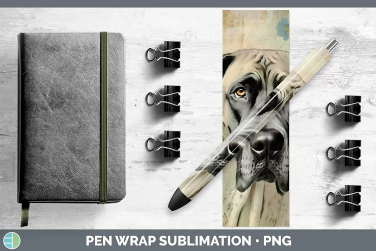 Vintage Decoupage Great Dane Pen Wrap Sublimation Epoxy Pen