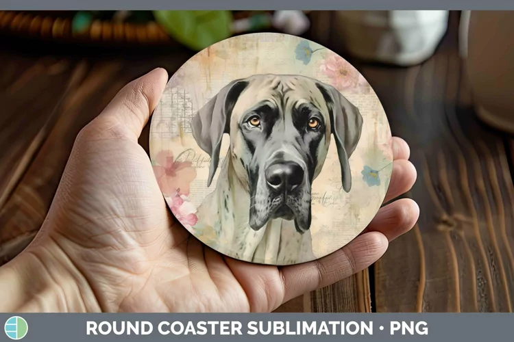 Vintage Decoupage Great Dane Round Coaster Sublimation Coast