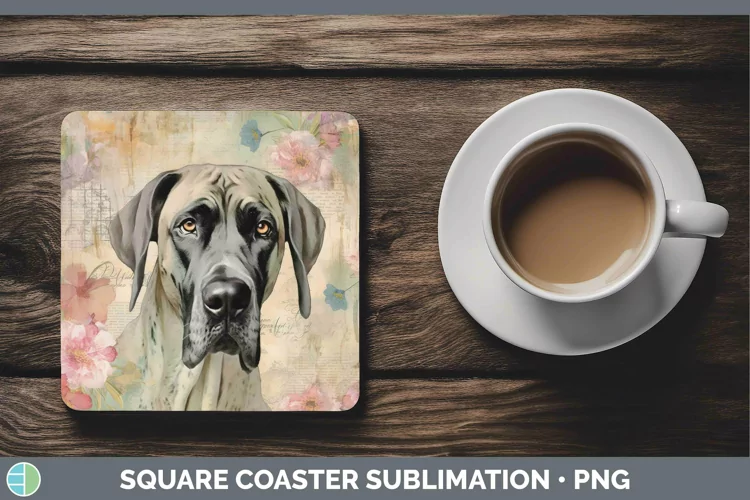 Vintage Decoupage Great Dane Square Coaster Sublimation Coas