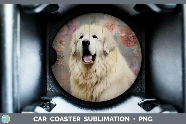 Vintage Decoupage Great Pyrenees Car Coaster Sublimation Coa