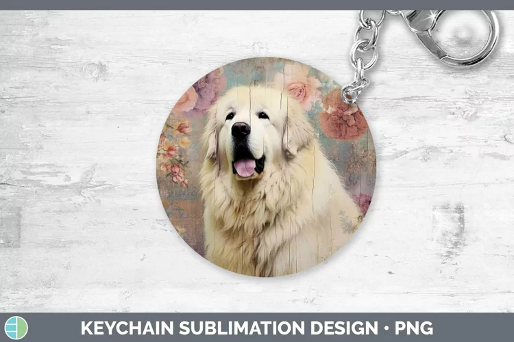 Vintage Decoupage Great Pyrenees Keychain Sublimation Keyrin