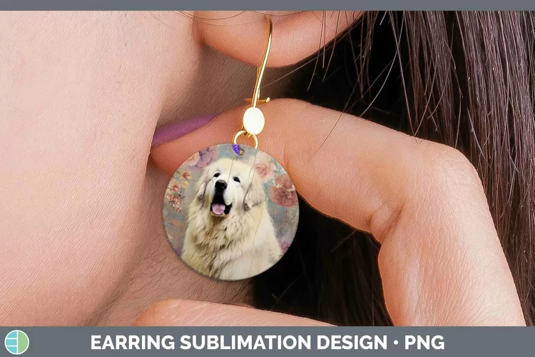 Vintage Decoupage Great Pyrenees Round Earrings Sublimation