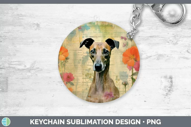 Vintage Decoupage Greyhound Keychain Sublimation Keyring Des
