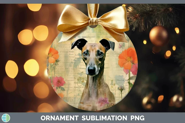 Vintage Decoupage Greyhound Ornament Sublimation Bauble Desi