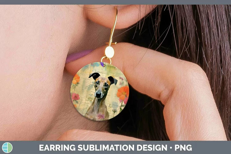 Vintage Decoupage Greyhound Round Earrings Sublimation Earri