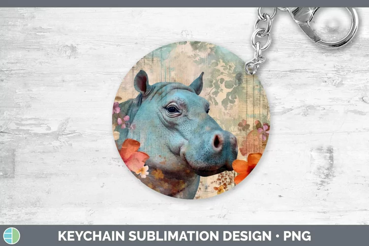 Vintage Decoupage Hippo Keychain Sublimation Keyring Designs