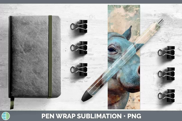 Vintage Decoupage Hippo Pen Wrap Sublimation Epoxy Pen Desig
