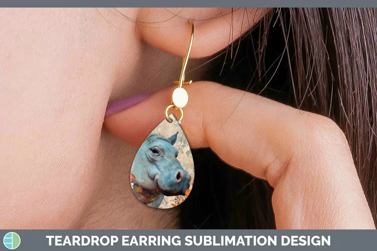 Vintage Decoupage Hippo Teardrop Earrings Sublimation Earrin