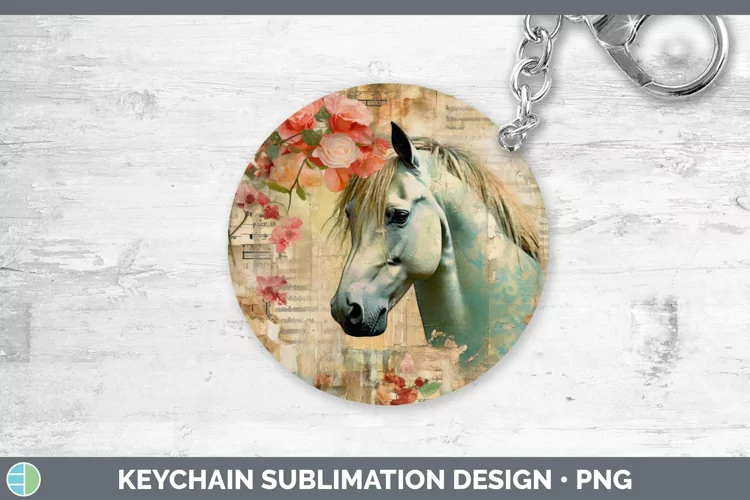 Vintage Decoupage Horse Keychain Sublimation Keyring Designs
