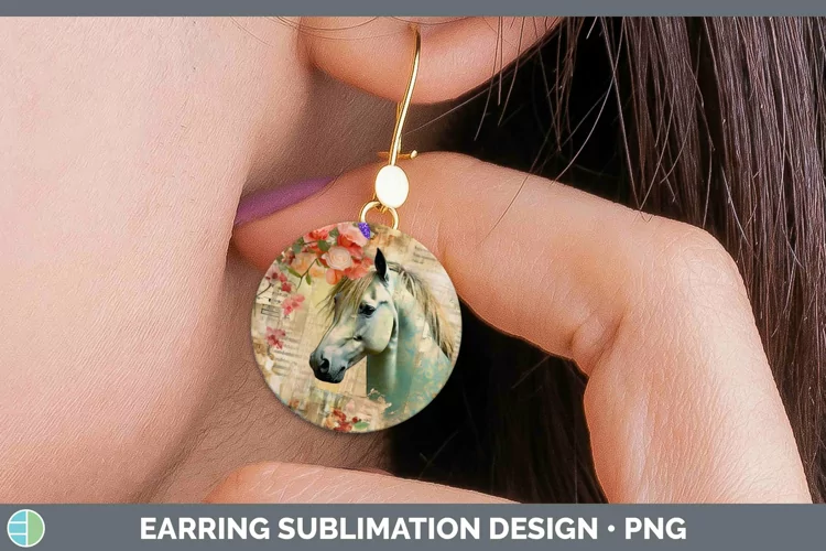 Vintage Decoupage Horse Round Earrings Sublimation Earrings