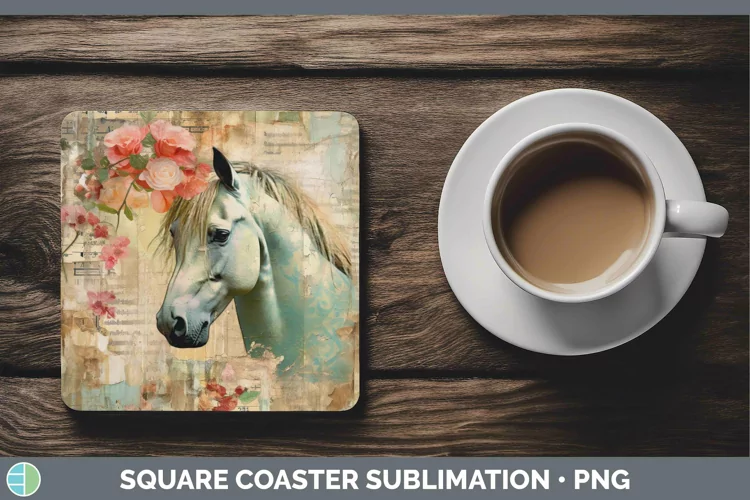 Vintage Decoupage Horse Square Coaster Sublimation Coaster D