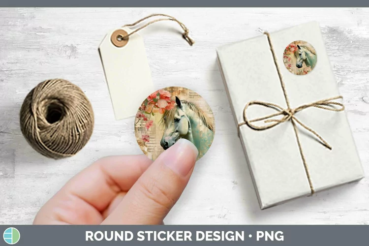 Vintage Decoupage Horse Stickers | Round Labels Designs