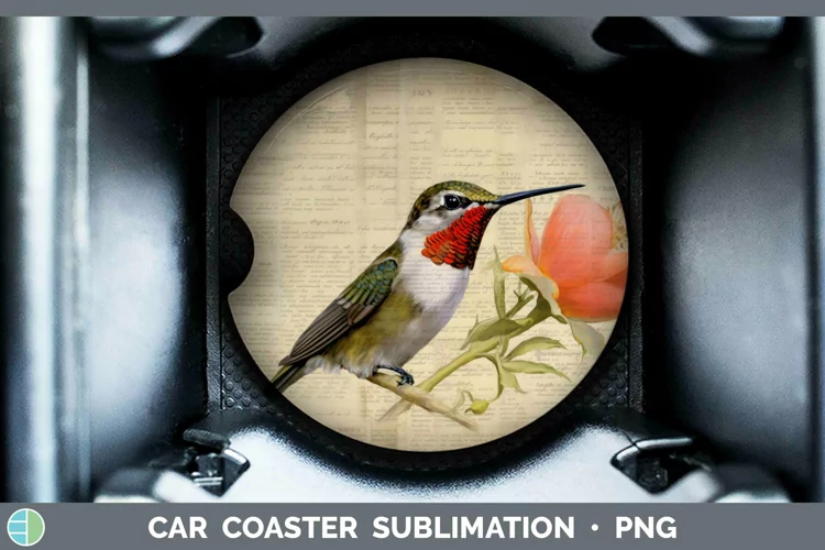 Vintage Decoupage Hummingbird Car Coaster | Sublimation Coas