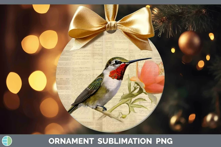Vintage Decoupage Hummingbird Ornament | Sublimation Bauble