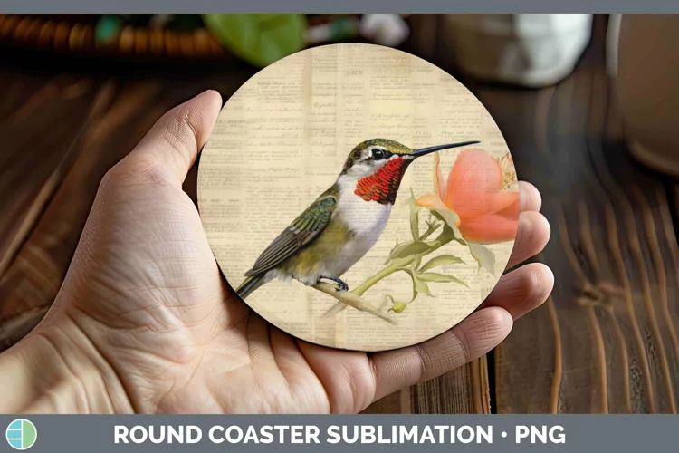 Vintage Decoupage Hummingbird Round Coaster | Sublimation Co