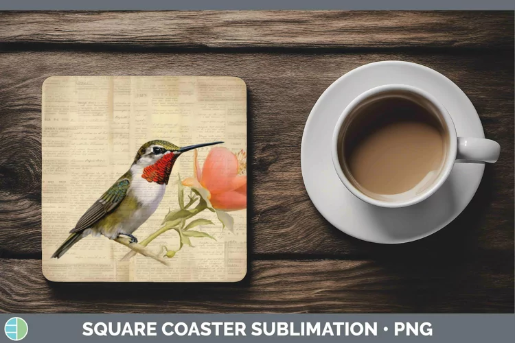 Vintage Decoupage Hummingbird Square Coaster | Sublimation C