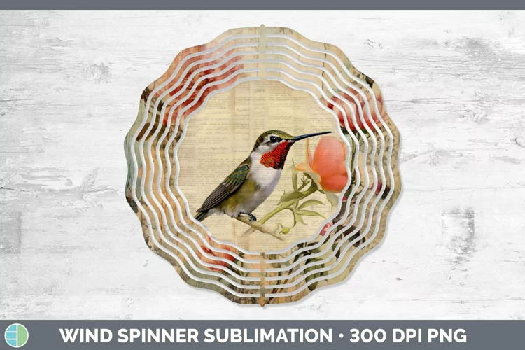 Vintage Decoupage Hummingbird Wind Spinner Sublimation Spinn