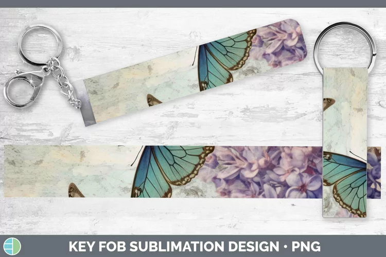 Vintage Decoupage Hyacinth Key Fob Sublimation Wristlet Desi