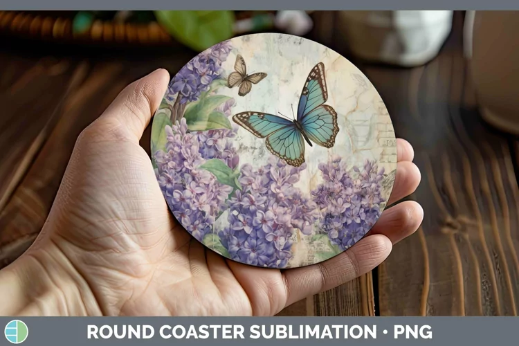 Vintage Decoupage Hyacinth Round Coaster Sublimation Coaster