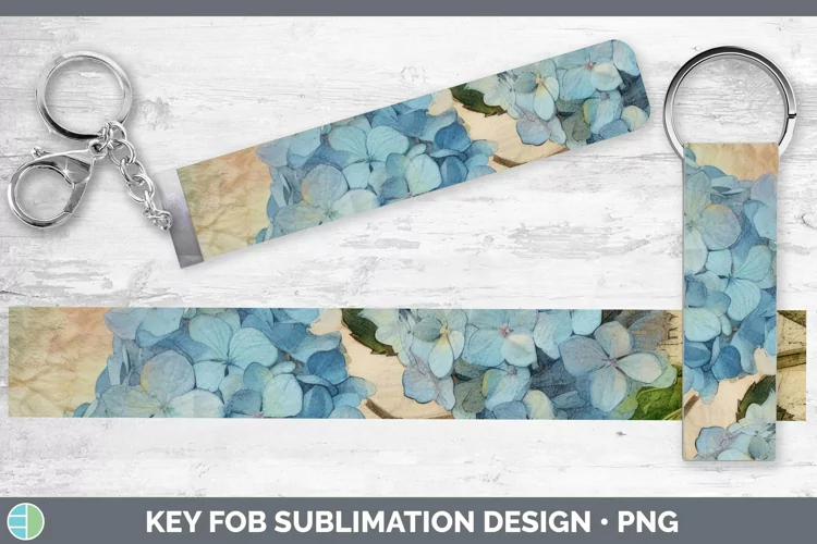 Vintage Decoupage Hydrangea Key Fob | Sublimation Wristlet D