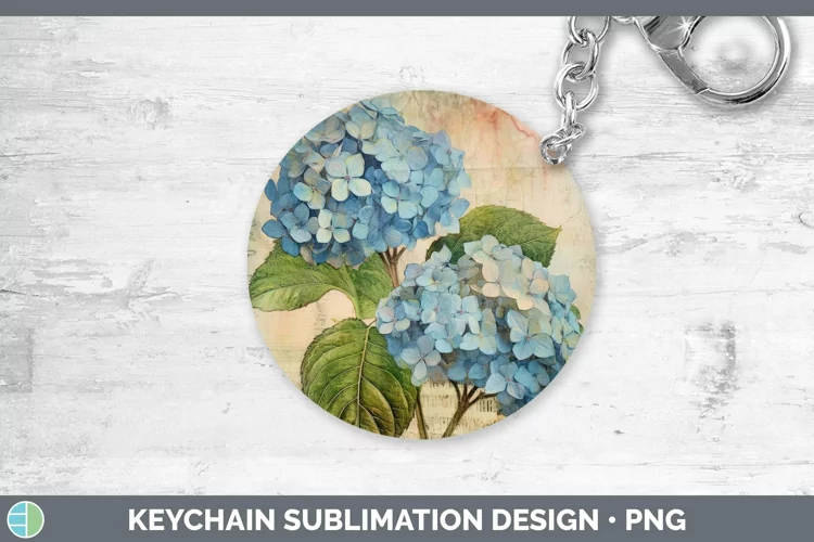 Vintage Decoupage Hydrangea Keychain | Sublimation Keyring D