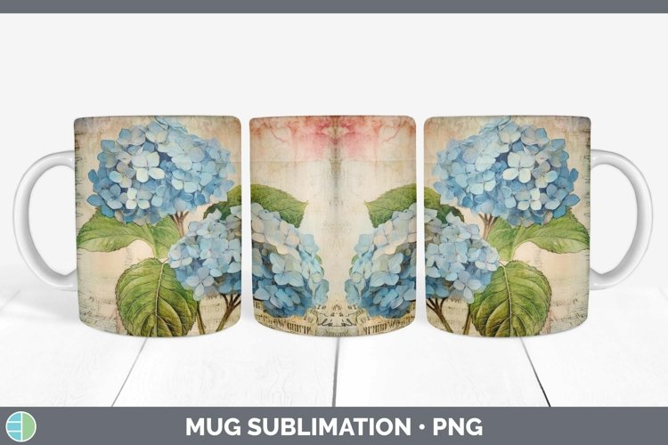 Vintage Decoupage Hydrangea Mug Wrap | Sublimation Coffee Cu
