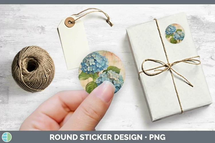 Vintage Decoupage Hydrangea Stickers | Round Labels Designs