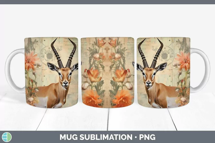 Vintage Decoupage Impala Mug Wrap Sublimation Coffee Cup Des
