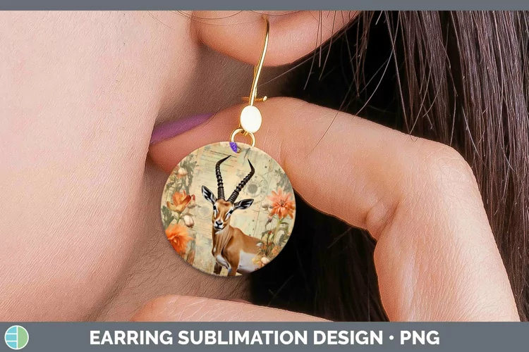 Vintage Decoupage Impala Round Earrings Sublimation Earrings