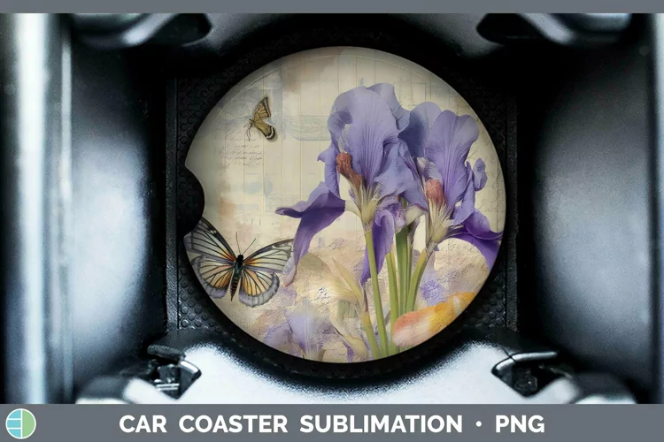 Vintage Decoupage Iris Car Coaster Sublimation Coaster Desig