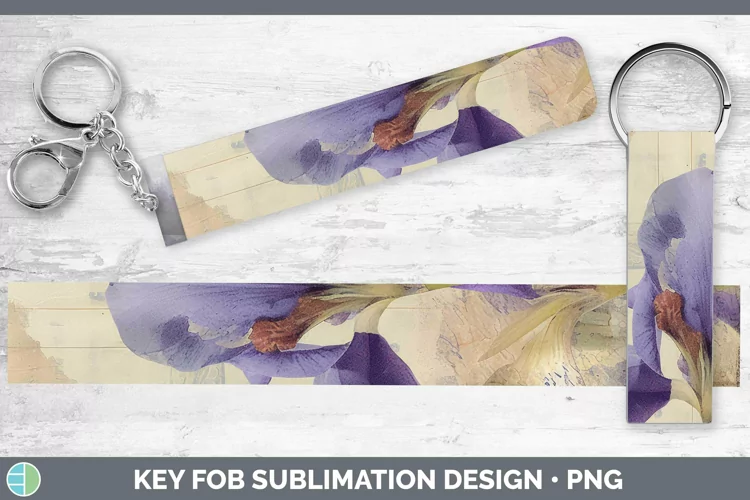 Vintage Decoupage Iris Key Fob Sublimation Wristlet Designs