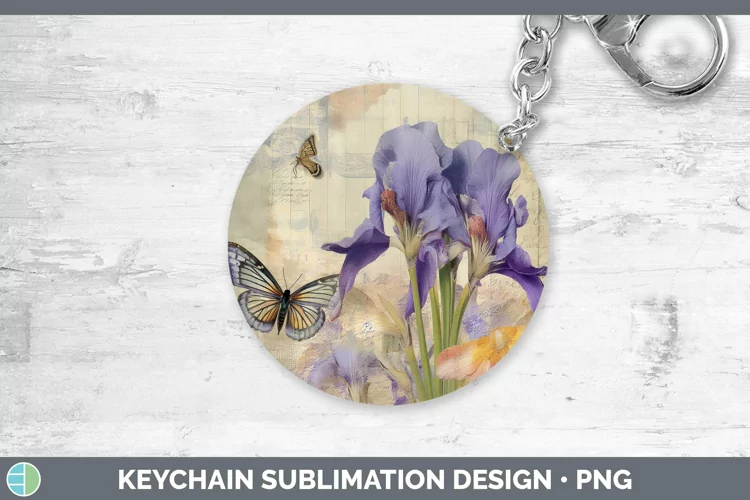 Vintage Decoupage Iris Keychain Sublimation Keyring Designs