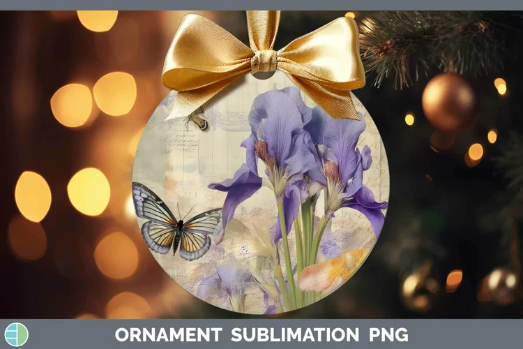 Vintage Decoupage Iris Ornament Sublimation Bauble Designs