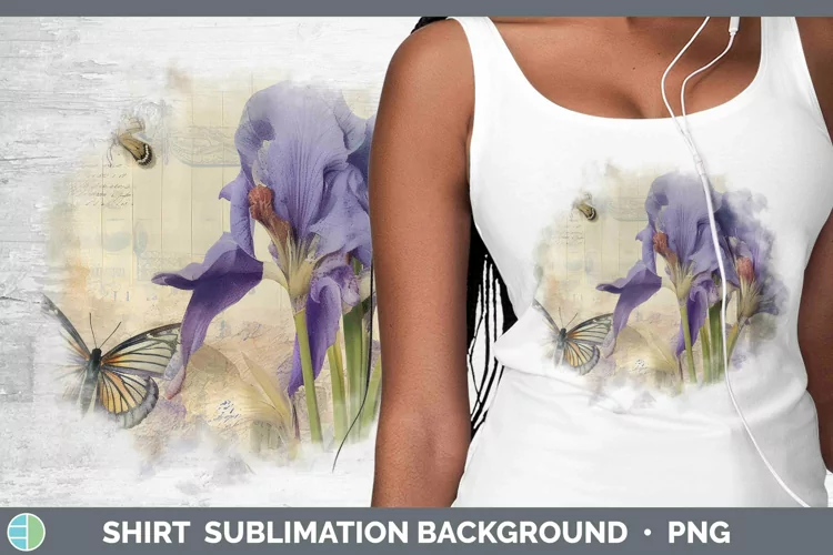 Vintage Decoupage Iris Shirt Sublimation Sublimation Backgro